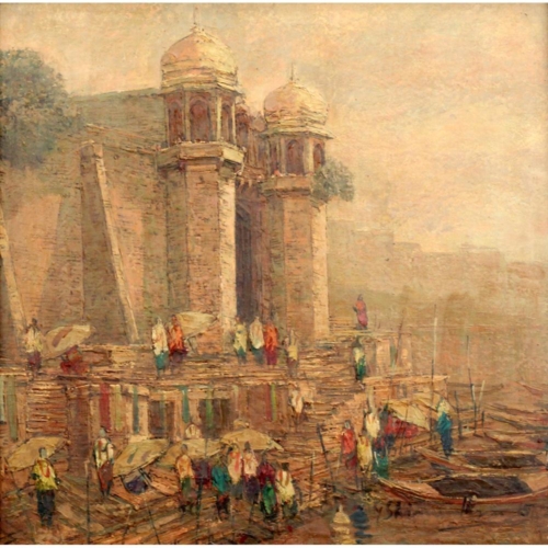 Banaras ghat oil painting